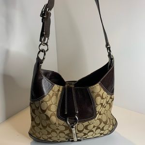 Coach Monogram Clip Brown Leather/ Material Hobo Bag